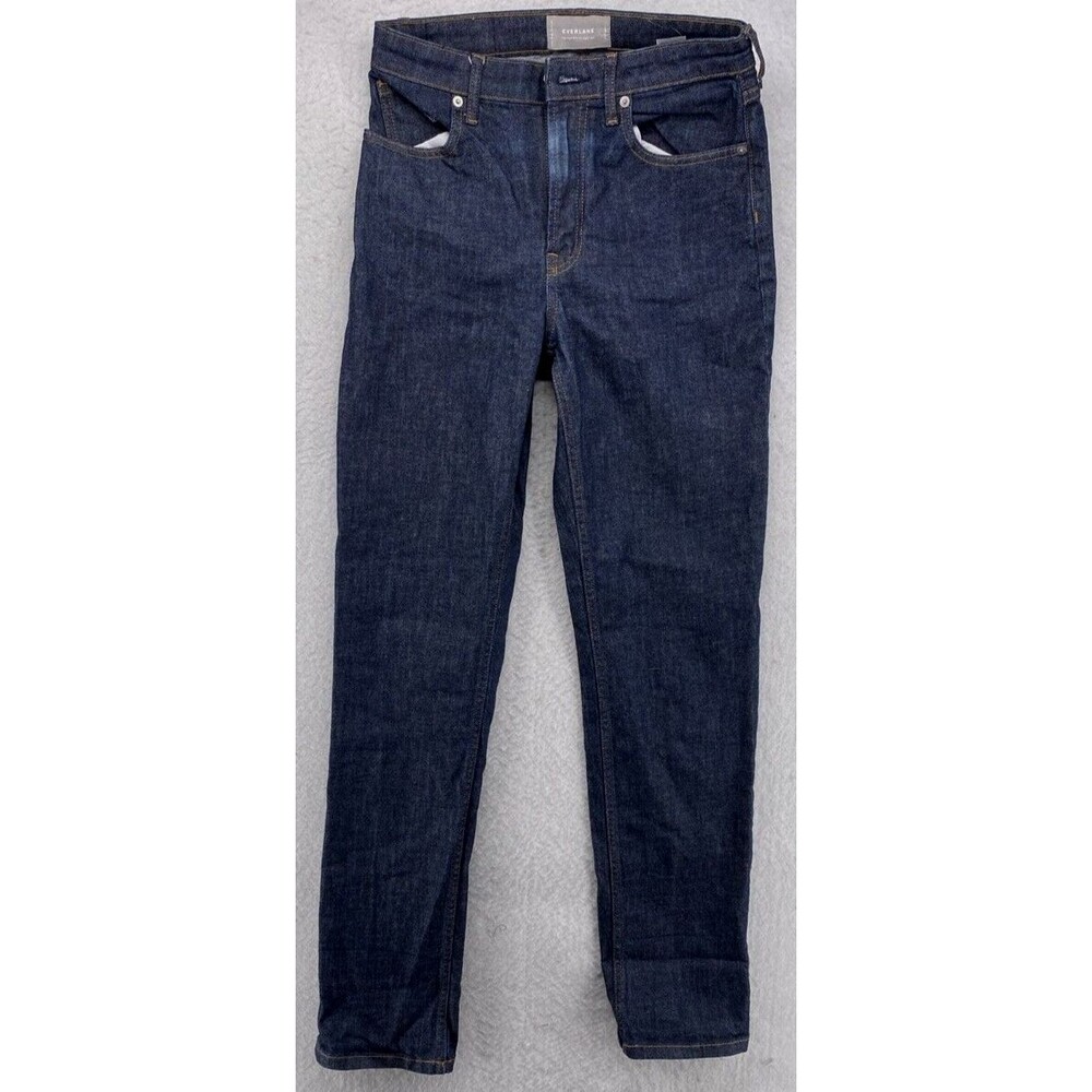 Everlane Womens 27 High Rise Straight Leg Jeans Dark Wash Blue Denim Stretch 32"
